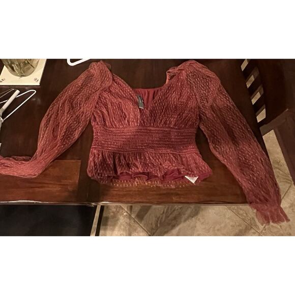 anthropologie top small Wine Lace Smocked Top - Picture 1 of 1